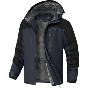 Winter Jackets Dark Grey/Black Waterproof Warm Fleece Ski Jacket with Hood .